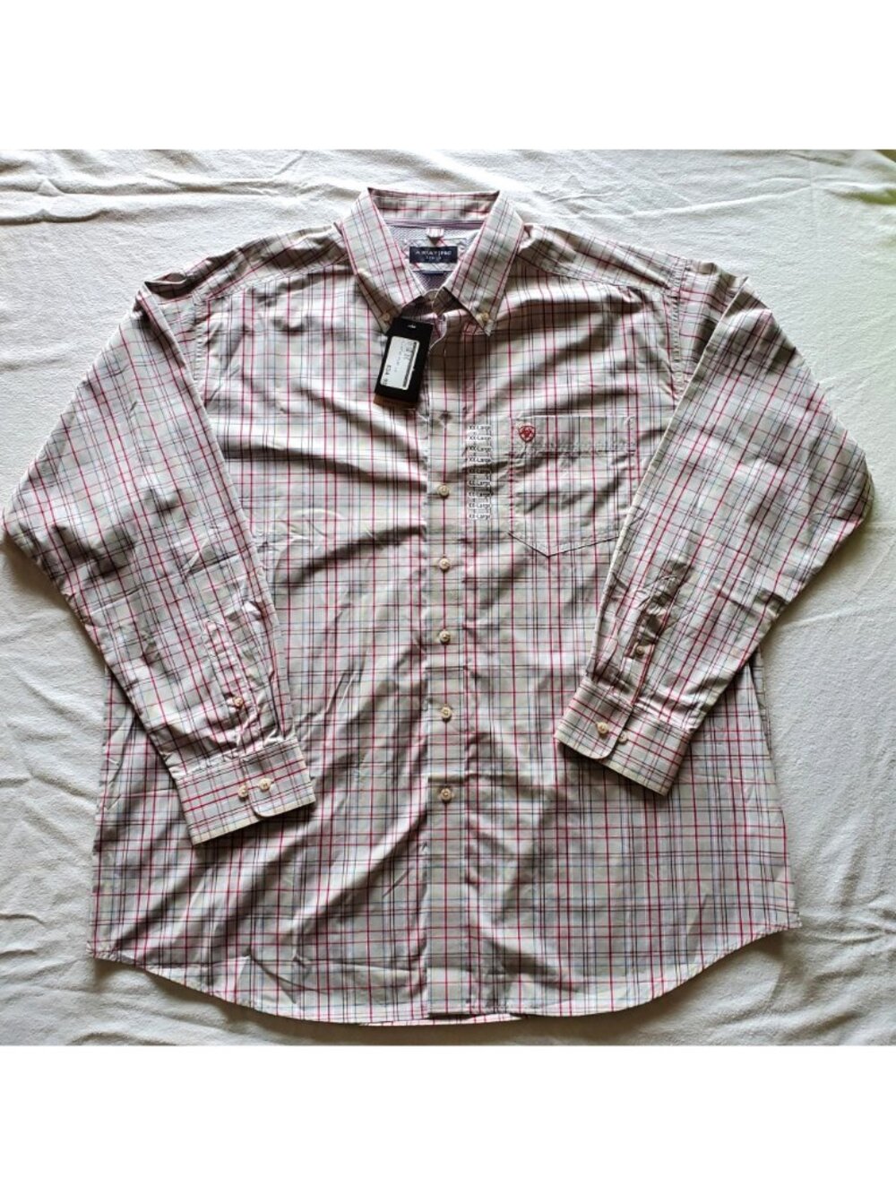 Ariat Pro Series Mens XXLarge Plaid Long Sleeve Button Shirt Tan XXL 2XL - Picture 2 of 16